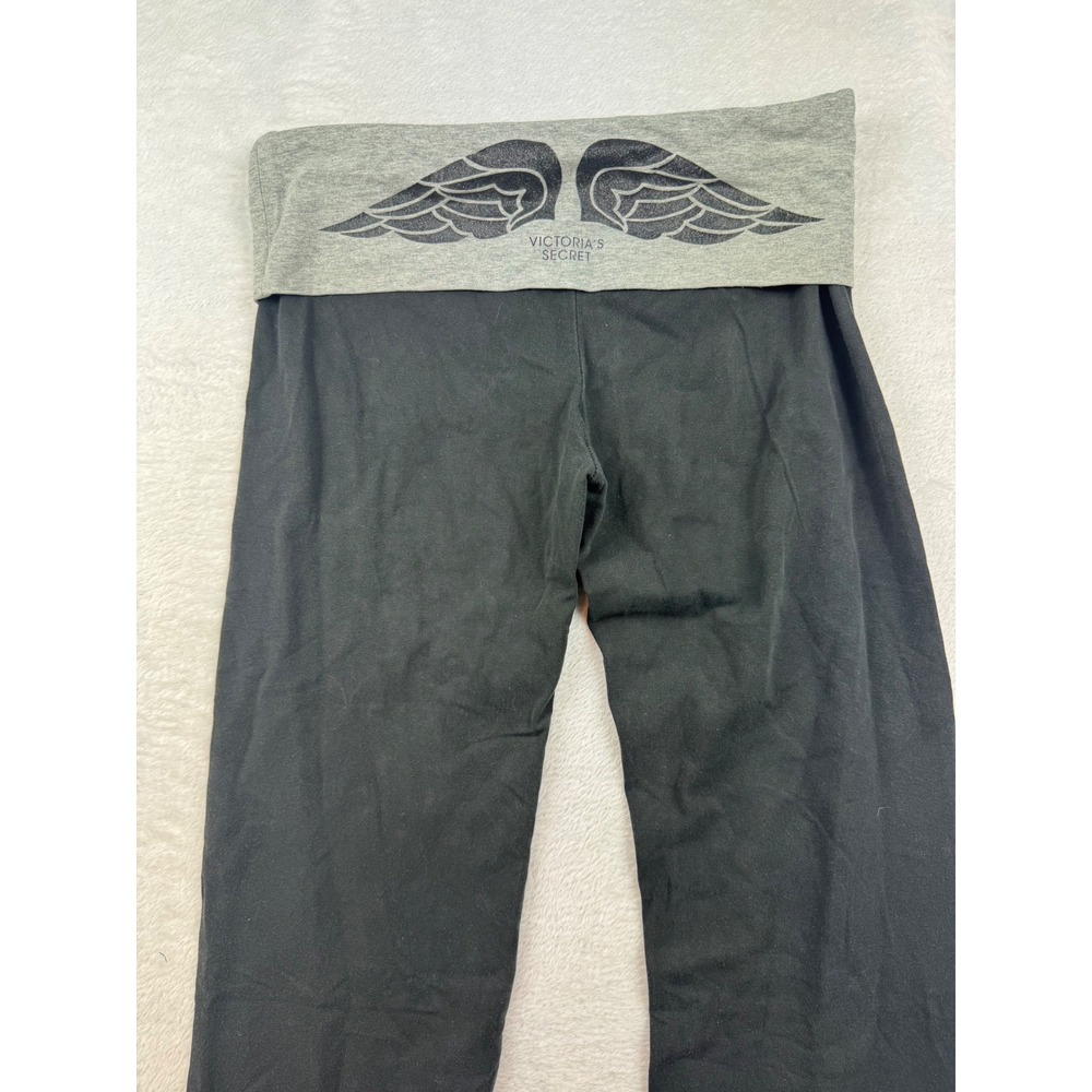 Victoria's Secret Angel Wings Foldover Waist Yoga Pants Black Gray Flare Small